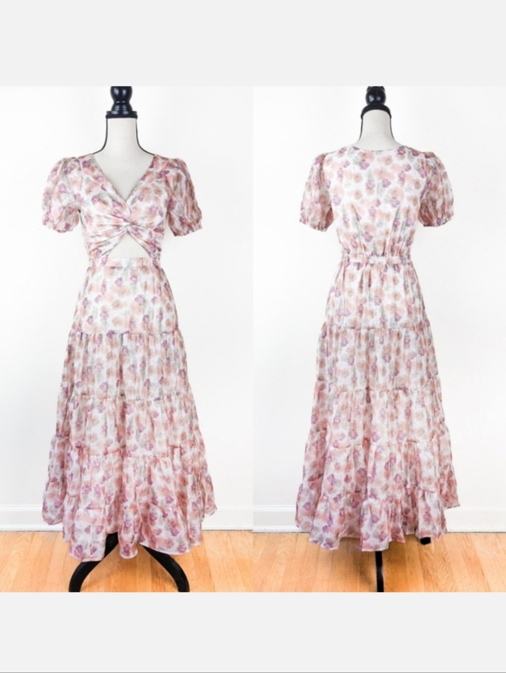 NWT Storia Watercolor Tiered Midi Dress